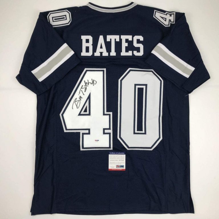 Autographed/Signed BILL BATES Dallas Dark Blue Jersey PSA/DNA COA Auto