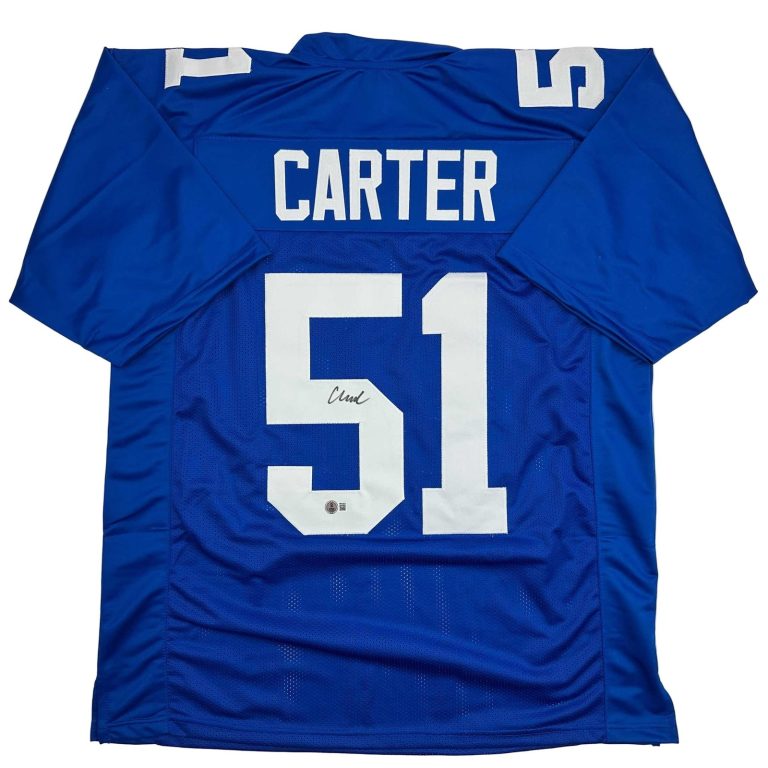 Autographed/Signed Abdul Carter New York Blue Jersey Beckett BAS COA