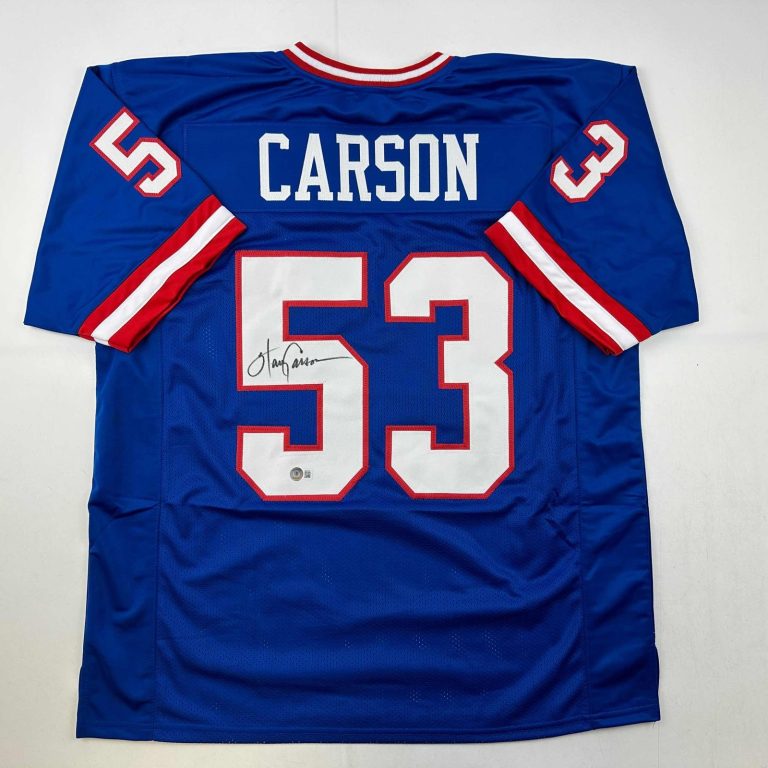 Autographed/Signed Harry Carson New York Blue Jersey Beckett BAS COA
