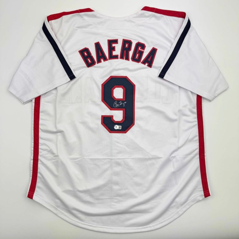 Autographed/Signed Carlos Baerga Cleveland White Jersey Beckett BAS COA