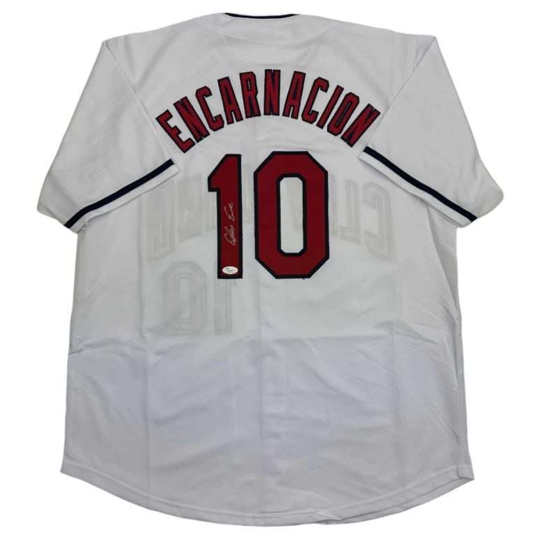 Autographed/Signed Edwin Encarnacion Cleveland White Jersey JSA COA