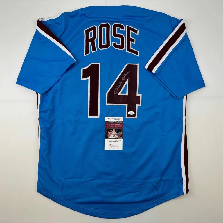 Autographed/Signed Pete Rose Philadelphia Retro Blue Jersey JSA COA