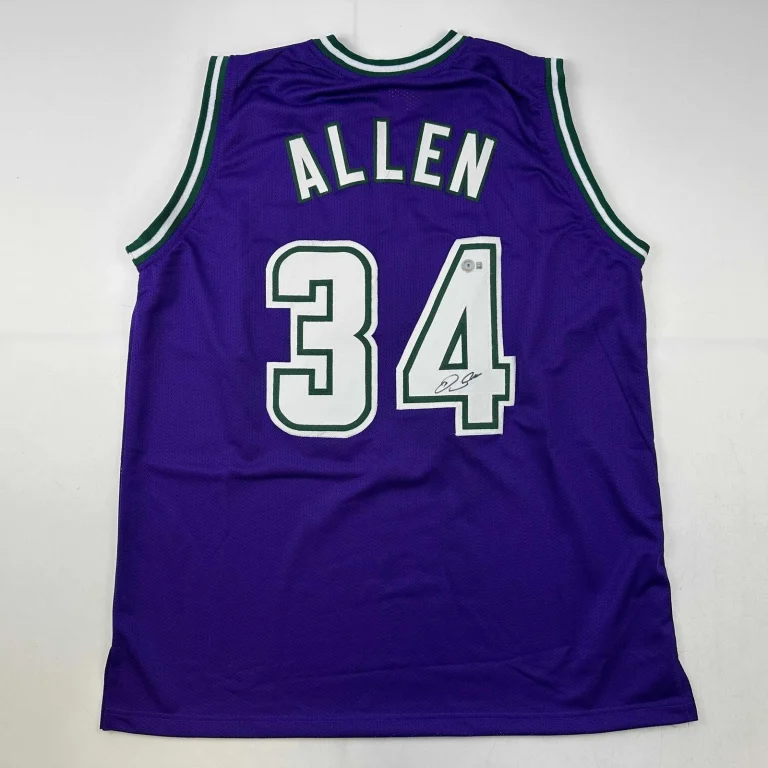 Autographed/Signed Ray Allen Milwaukee Purple Jersey Beckett BAS COA