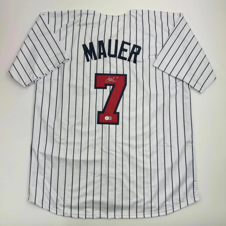 Autographed/Signed Joe Mauer Minnesota Pinstripe Jersey Beckett BAS COA