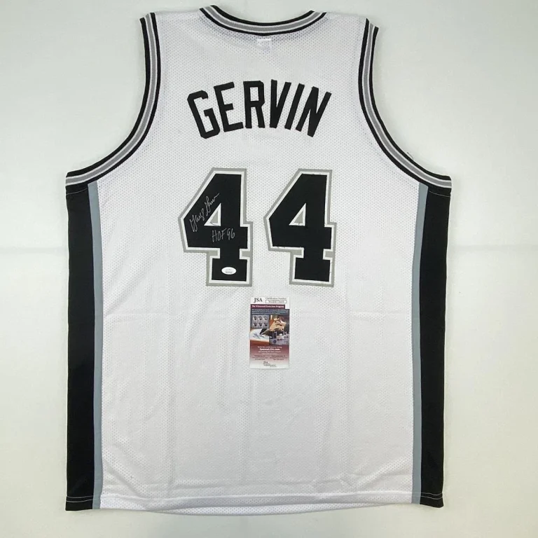 Signed GEORGE GERVIN HOF 96 San Antonio White Jersey JSA COA Auto