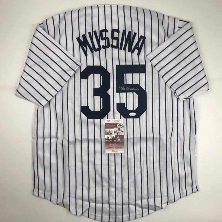 Autographed/Signed MIKE MUSSINA New York Pinstripe Jersey JSA COA Auto