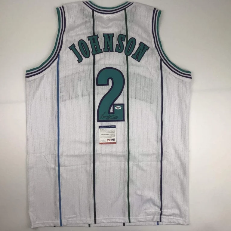 Autographed/Signed Larry Johnson Charlotte White Jersey PSA/DNA COA