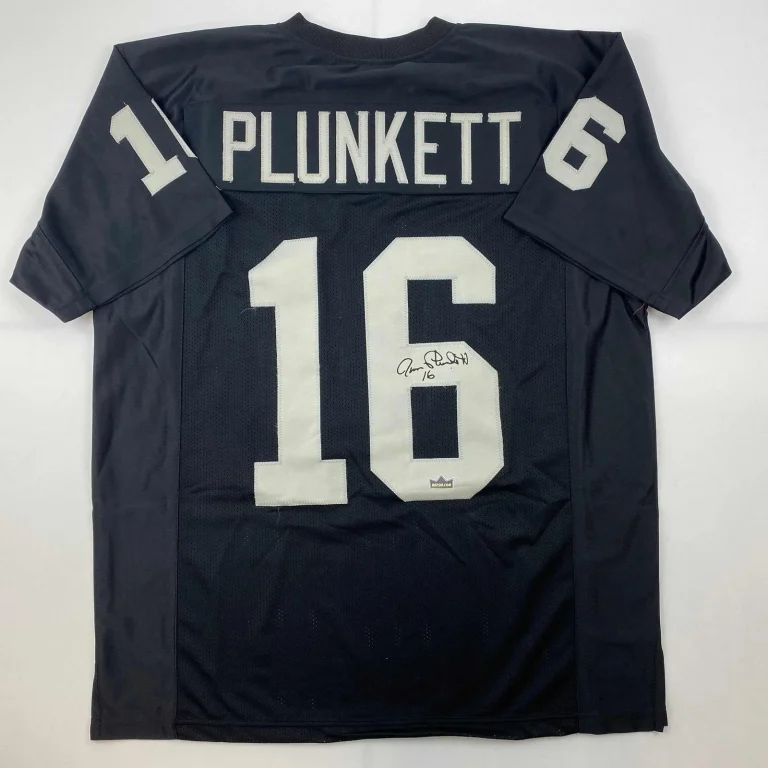 Facsimile Autographed Jim Plunkett Oakland Las Vegas Black Jersey Men XL