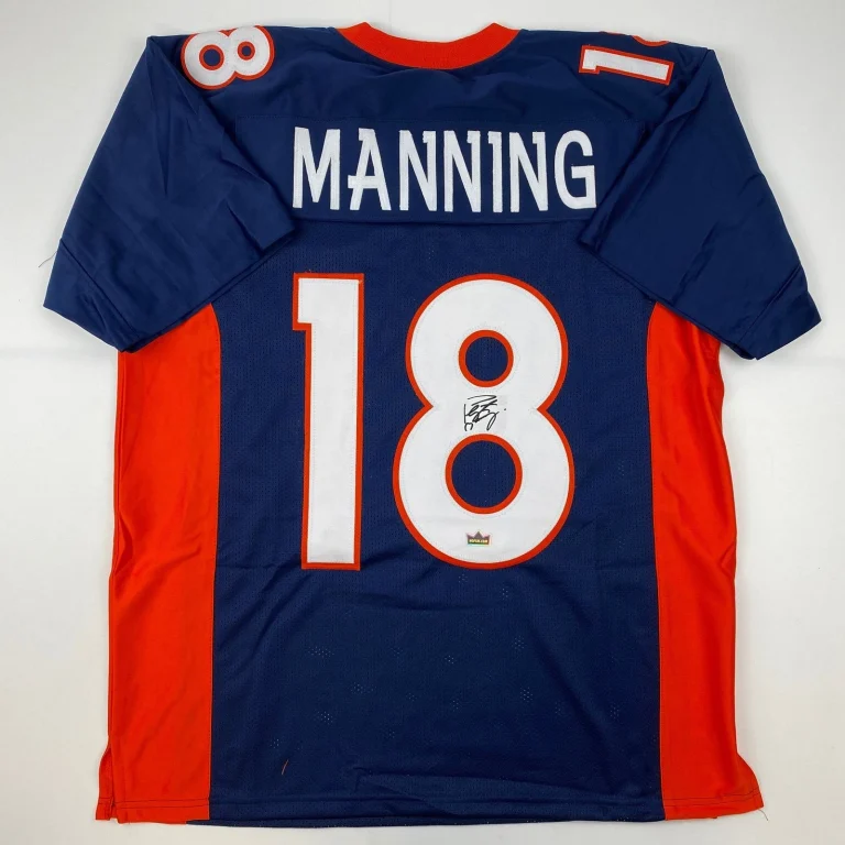 Facsimile Autographed Peyton Manning Denver Blue Laser Jersey Size Men's XL