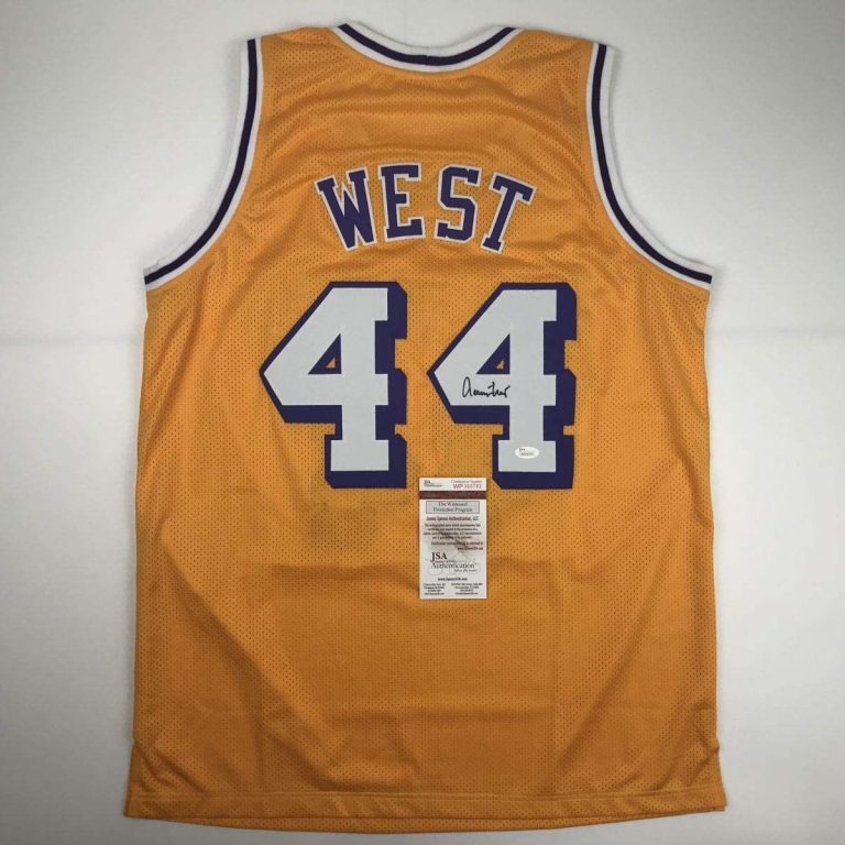 Autographed/Signed Jerry West Los Angeles LA Yellow Jersey JSA COA