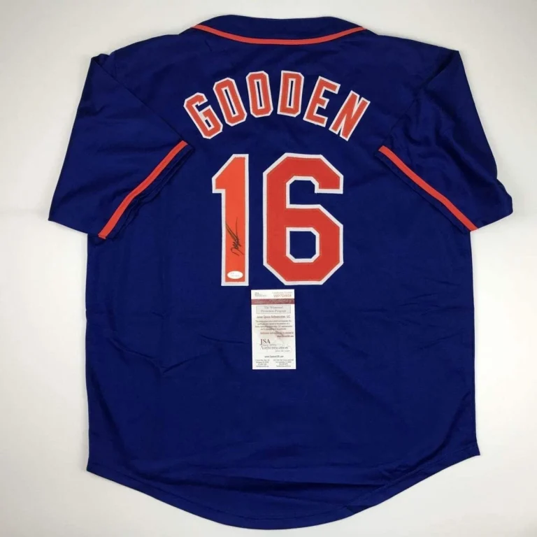 Autographed/Signed DWIGHT DOC GOODEN New York Blue Jersey JSA COA Auto