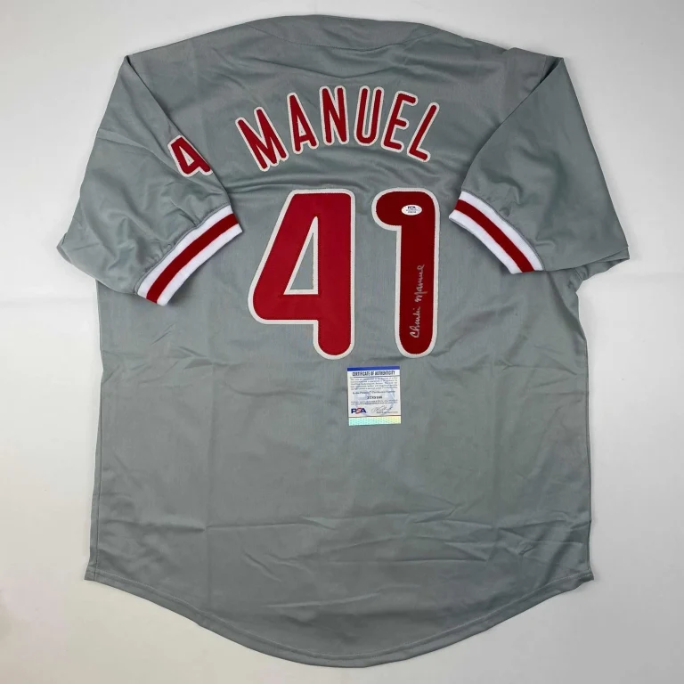 Autographed/Signed Charlie Manuel Philadelphia Grey Jersey PSA/DNA COA