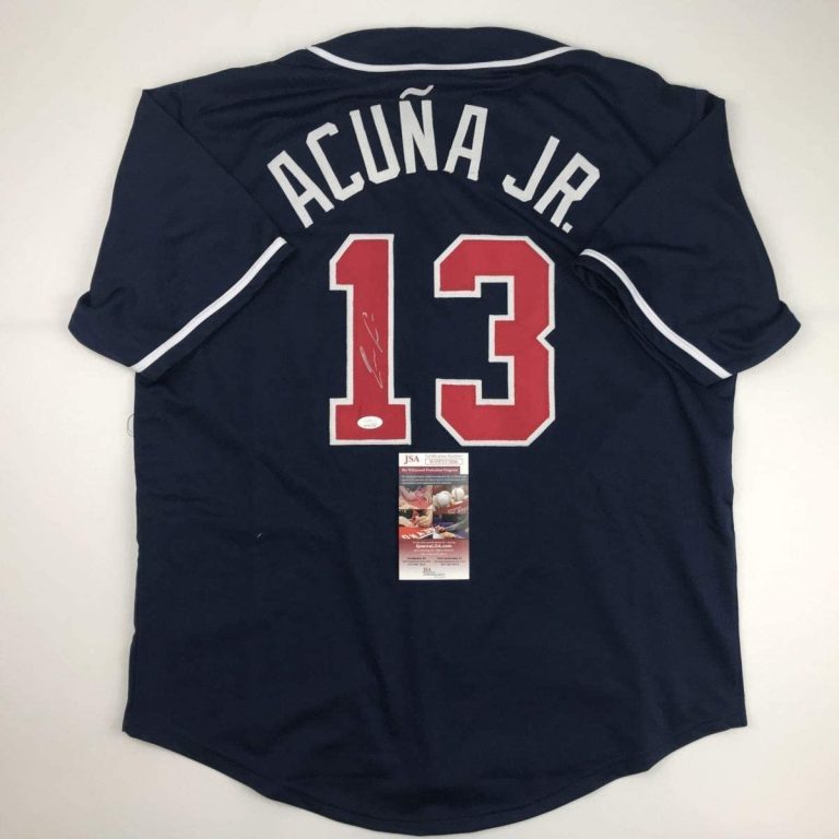 Autographed/Signed RONALD ACUNA JR. Atlanta Blue Jersey JSA COA Auto