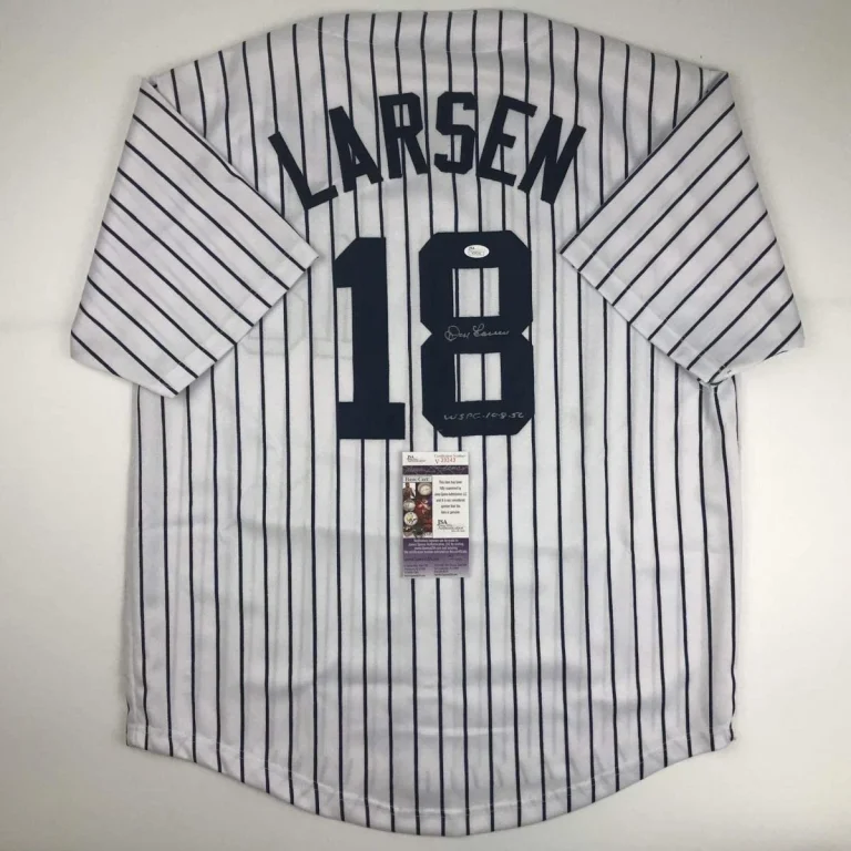 Autographed/Signed DON LARSEN New York Pinstripe Jersey JSA COA Auto