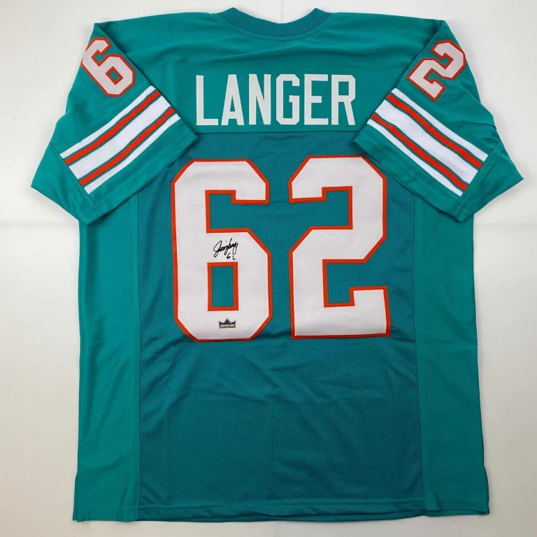 Facsimile Autographed Jim Langer Miami Teal Reprint Jersey Size Men's XL