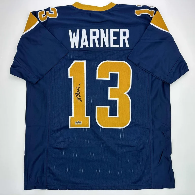 Facsimile Autographed Kurt Warner St. Louis Navy Blue Jersey Men's XL