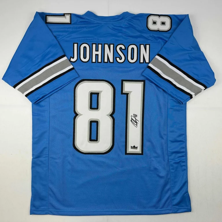 Facsimile Autographed Calvin Johnson Detroit Blue Jersey Size Men's XL