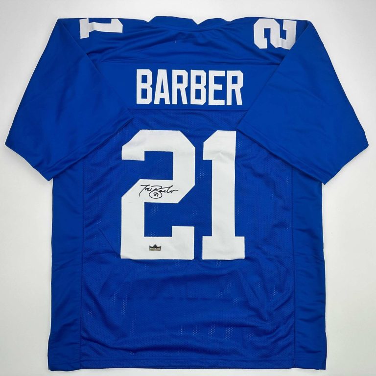 Facsimile Autographed Tiki Barber New York Blue Jersey Size Men's XL