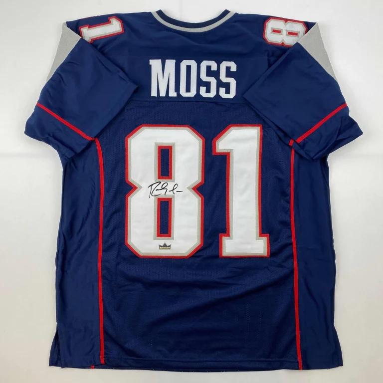 Facsimile Autographed Randy Moss New England Blue Jersey Size Men's XL