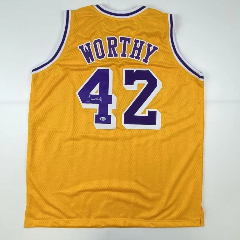 Autographed/Signed James Worthy Los Angeles LA Yellow Jersey Beckett COA