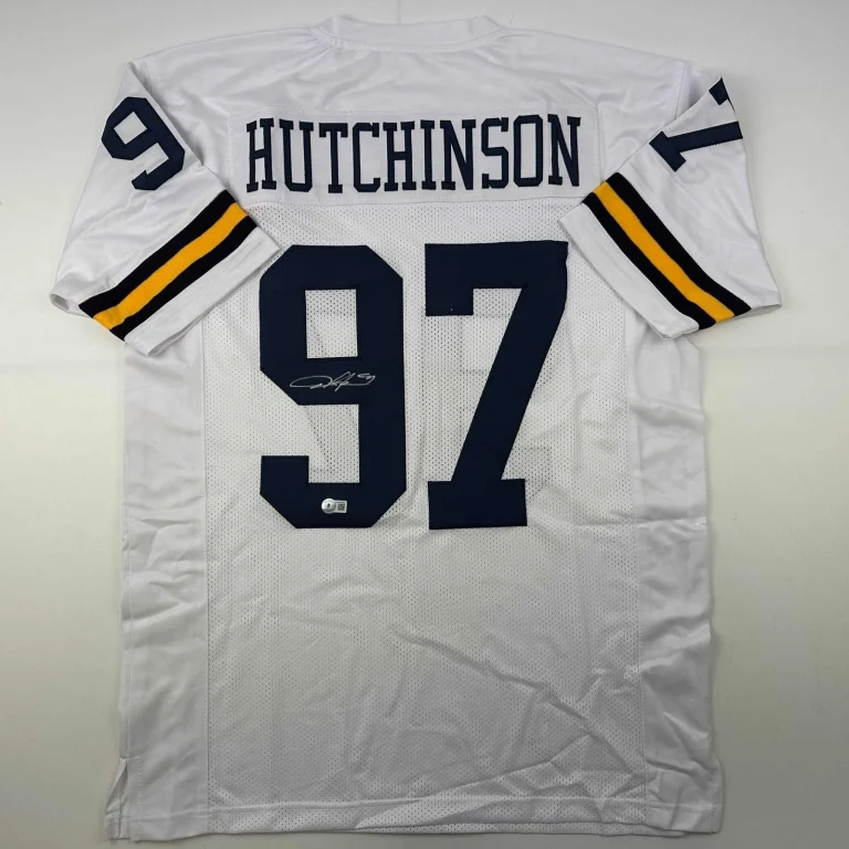 Autographed/Signed Aidan Hutchinson Michigan White Jersey Beckett BAS COA