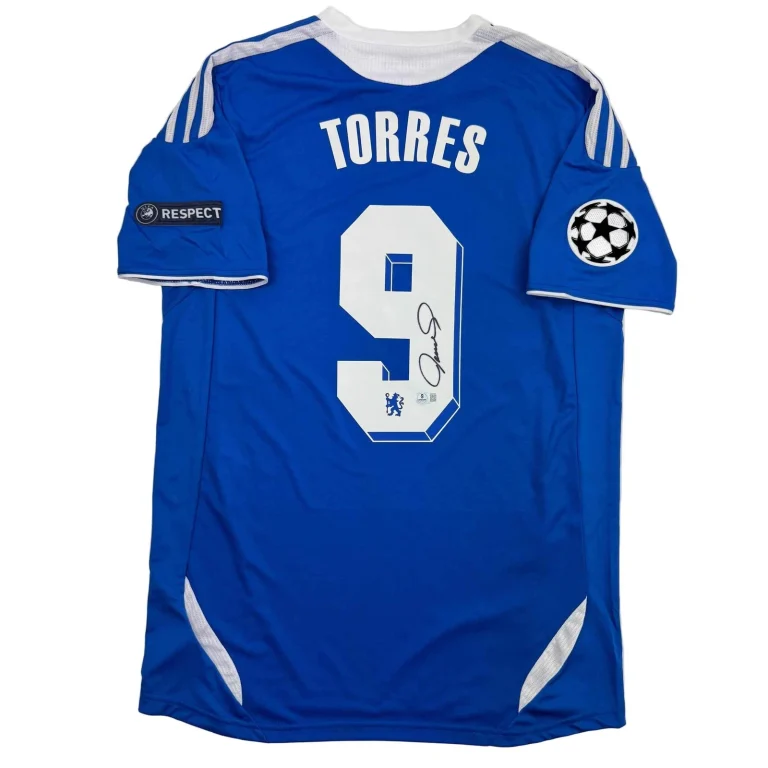 Autographed/Signed Fernando Torres Chelsea FC Blue Soccer Jersey Beckett BAS COA