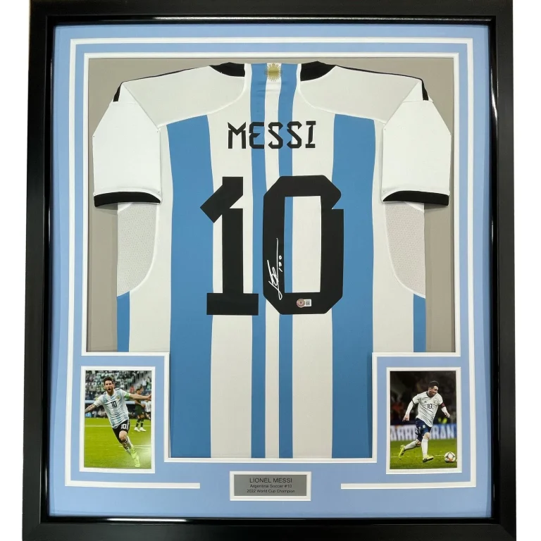 Framed Autographed/Signed Lionel Messi 35x39 Argentina Jersey Beckett COA