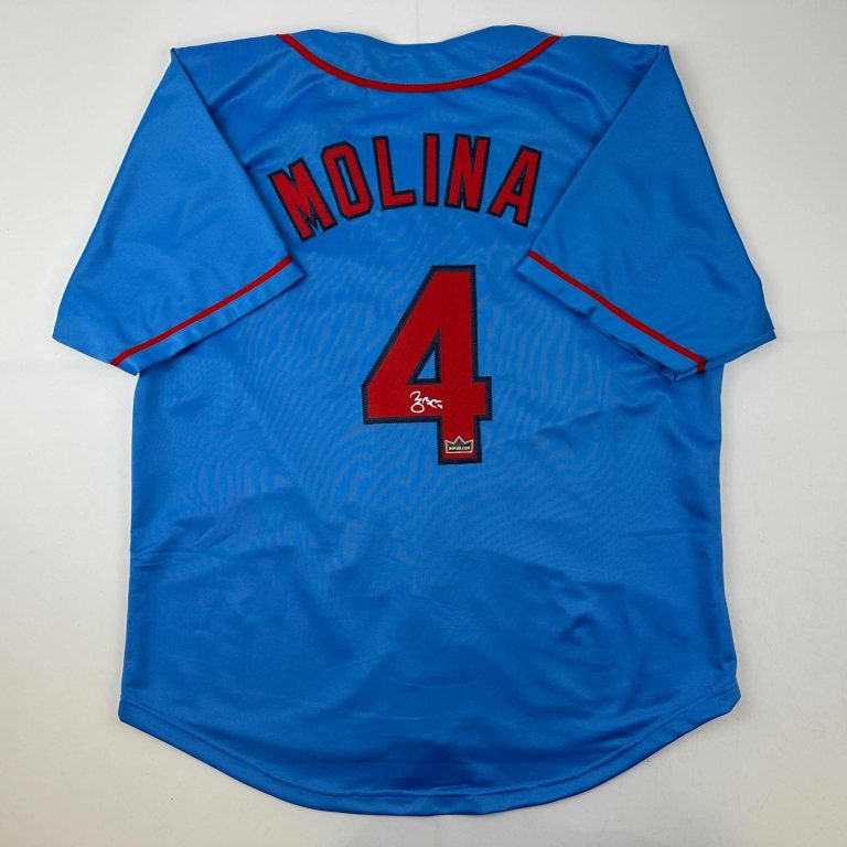 Facsimile Autographed Yadier Molina St. Louis Blue Jersey Size Men's XL