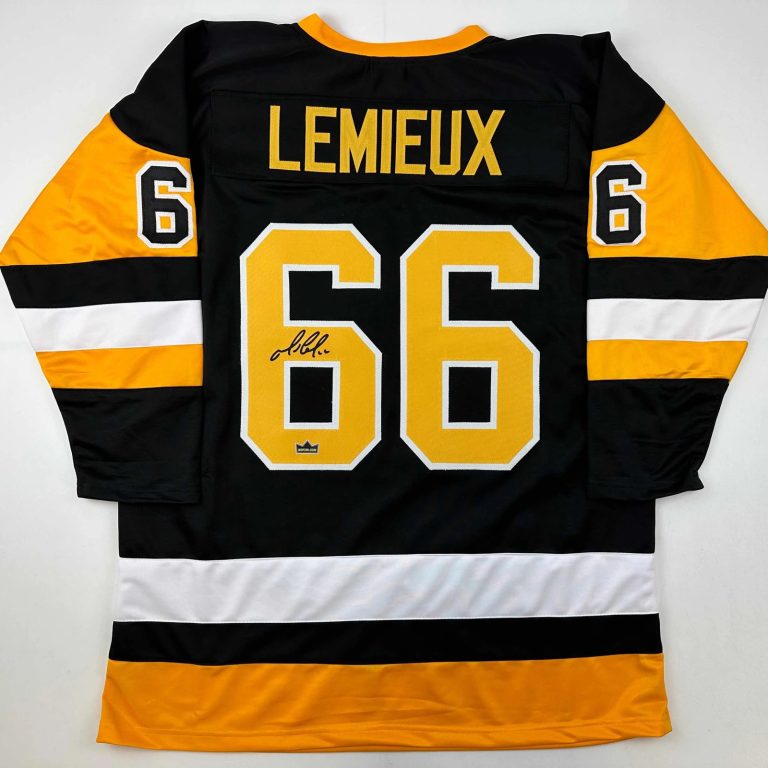 Facsimile Autographed Mario Lemieux Pittsburgh Black Reprint Auto Jersey Mens XL