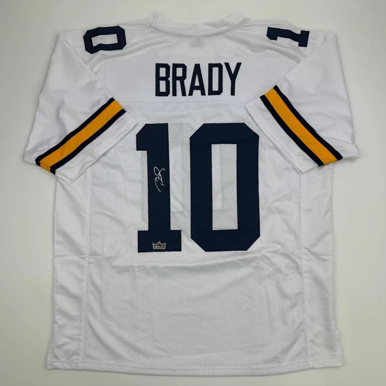Facsimile Autographed Tom Brady Michigan White Reprint Jersey Size Men's XL