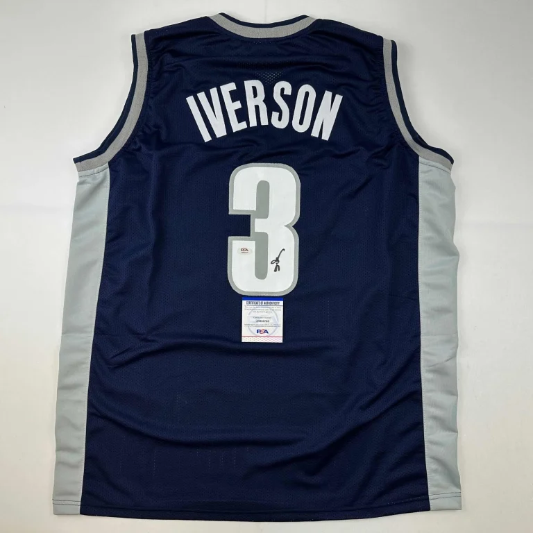 Autographed/Signed Allen Iverson Georgetown Blue College Jersey PSA/D