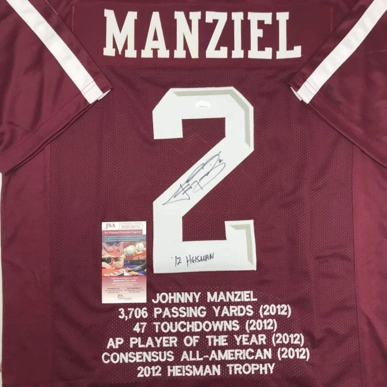 Signed Johnny Manziel 12 Heisman Texas A&M Maroon Stat Jersey JSA COA