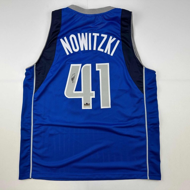 Facsimile Autographed Dirk Nowitzki Dallas Blue Auto Jersey Men's XL