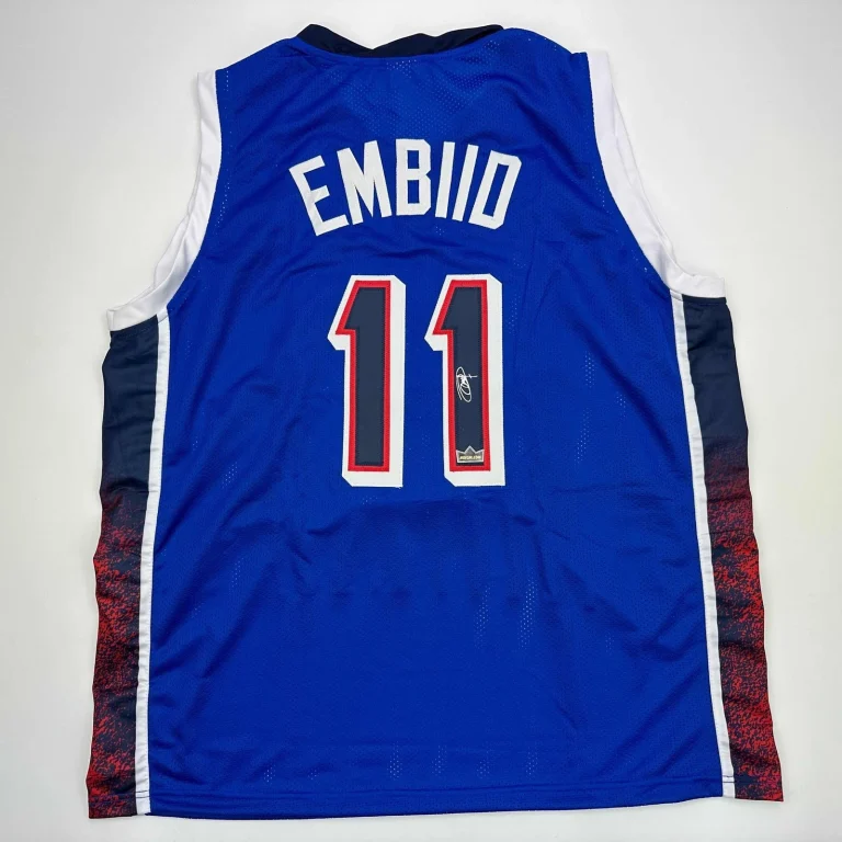 Facsimile Autographed Joel Embiid 2024 Team USA Blue Jersey Size Men's XL