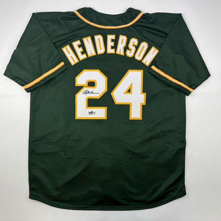 Facsimile Autographed Rickey Henderson Oakland Green Auto Jersey Mens XL
