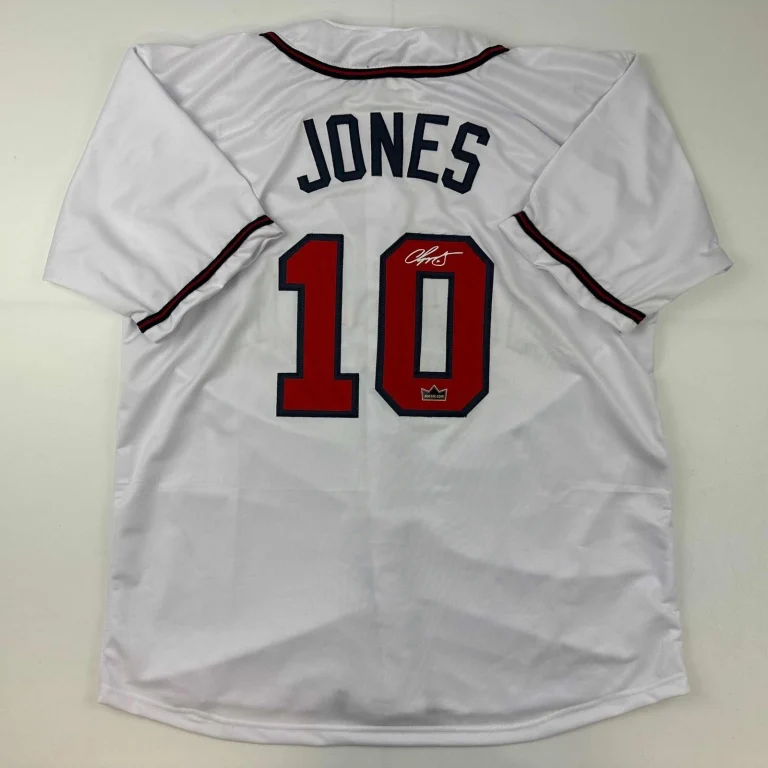 Facsimile Autographed Chipper Jones Atlanta White Jersey Size Men's XL