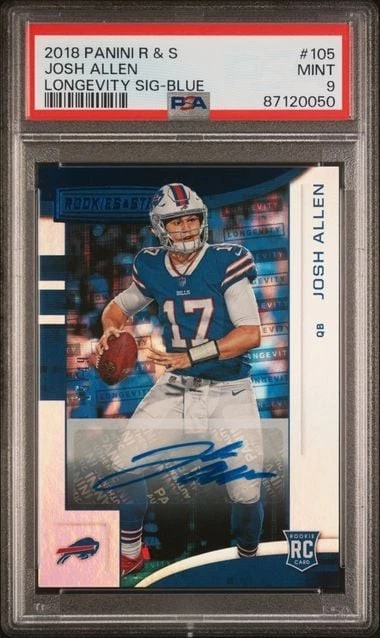 Graded 2018 Panini R&S Josh Allen #105 Longevity Blue Auto /49 RC PSA 9