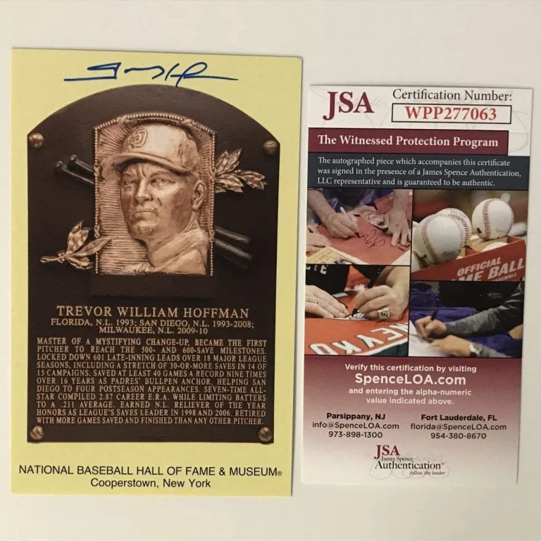 Autoed/Signed TREVOR HOFFMAN HOF Hall Of Fame Plaque Postcard JSA COA Auto