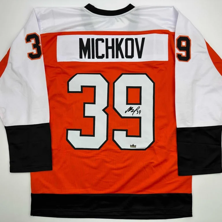 Facsimile Autographed Matvei Michkov Philadelphia Orange Jersey Size XL