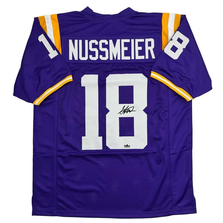 Facsimile Autographed Garrett Nussmeier LSU Purple Jersey Size Men's XL