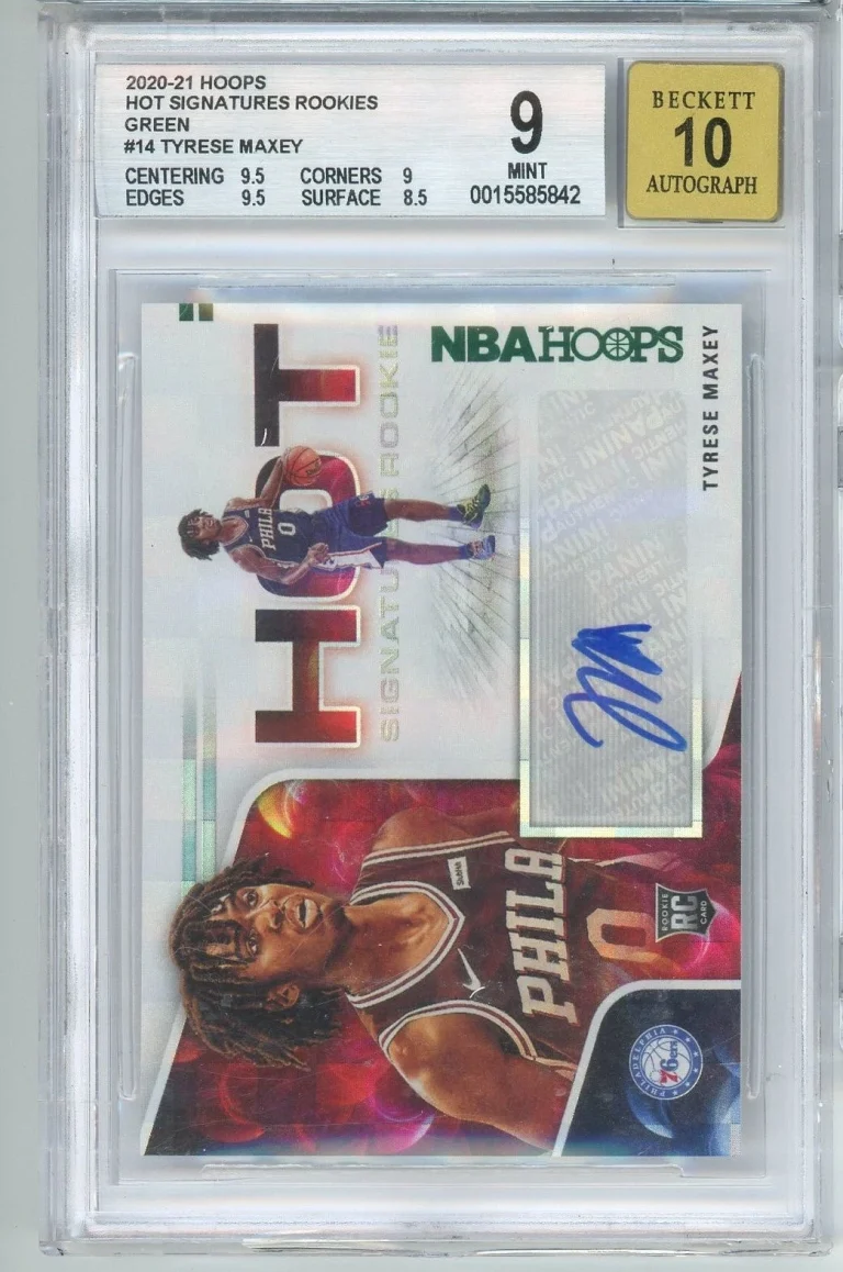2020 Panini Hoops Tyrese Maxey #HR-TMA Hot Sigs Green Auto RC Card BGS 10