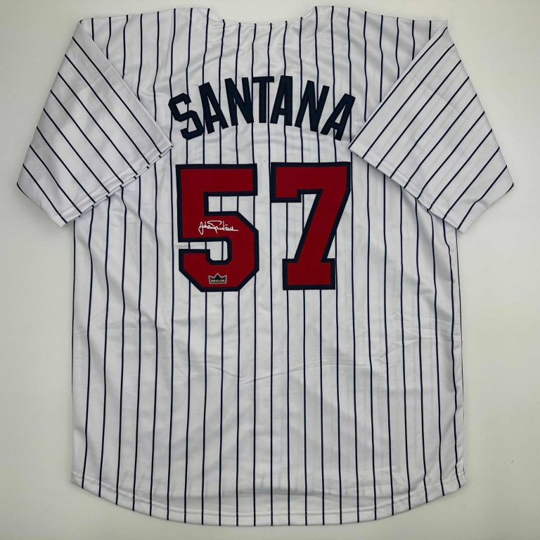 Facsimile Autographed Johan Santana Minnesota Pinstripe Jersey Men's XL