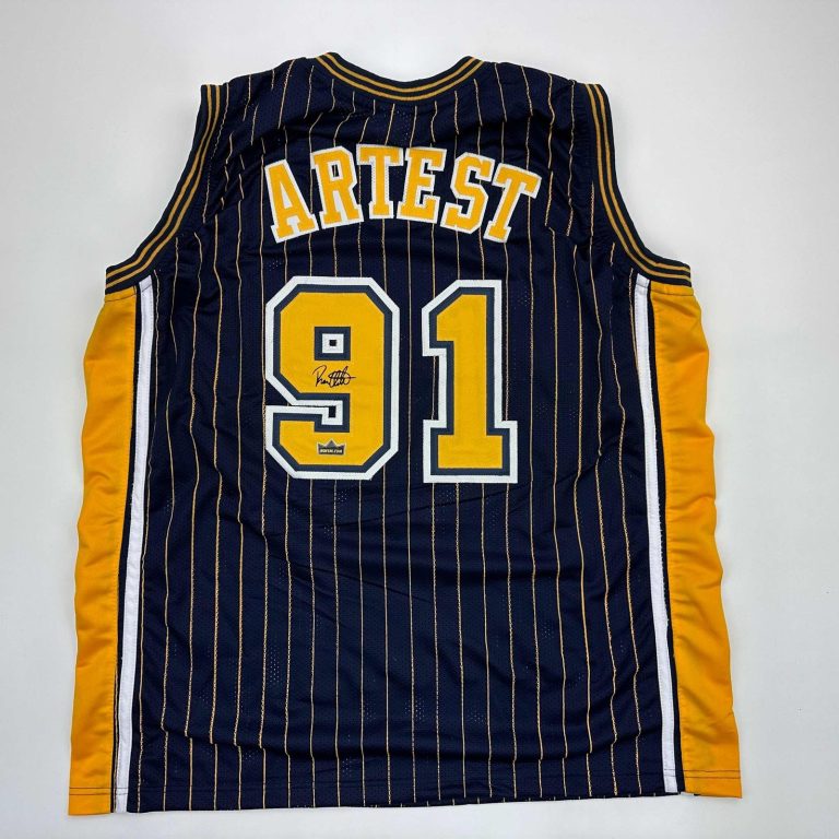 Facsimile Autographed Ron Artest Indiana Blue Pinstripe Jersey Men's XL