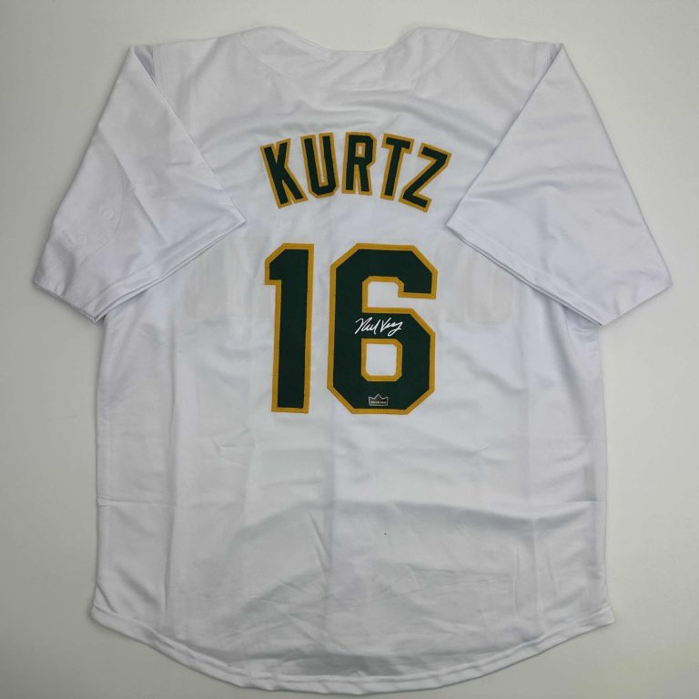 Facsimile Autographed Nick Kurtz Oakland White Reprint Jersey Size Men's XL