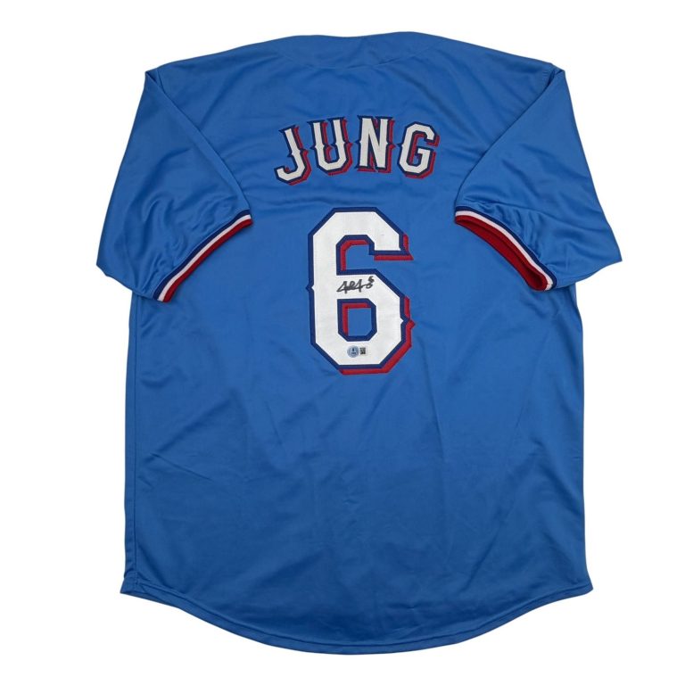 Autographed/Signed Josh Jung Texas Light Blue Jersey Beckett BAS COA