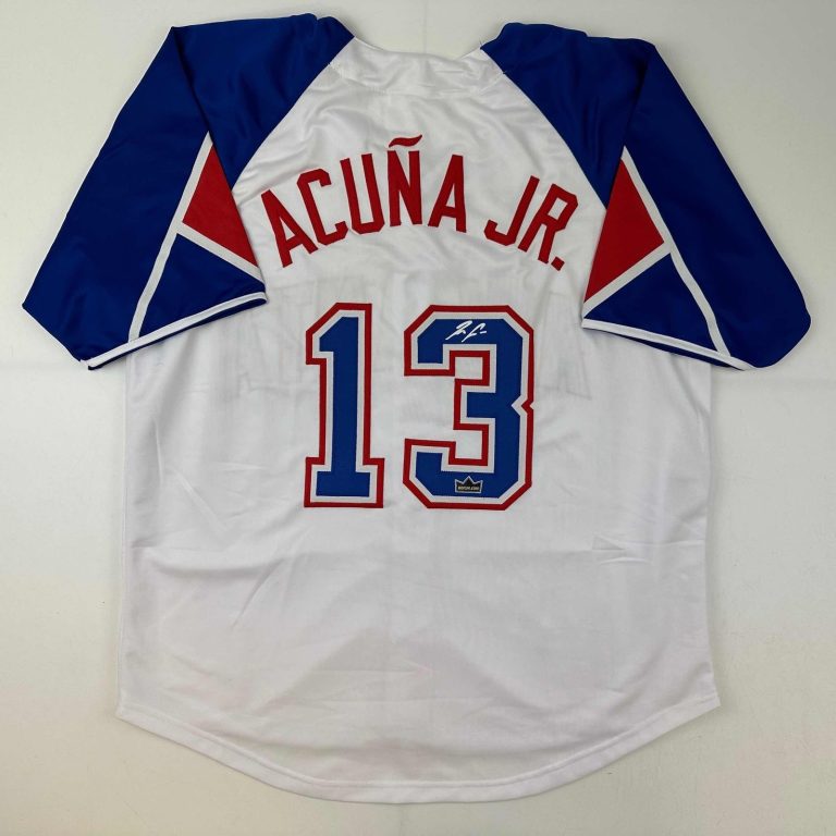 Facsimile Autographed Ronald Acuna Jr. Atlanta White Jersey Size Men' XL