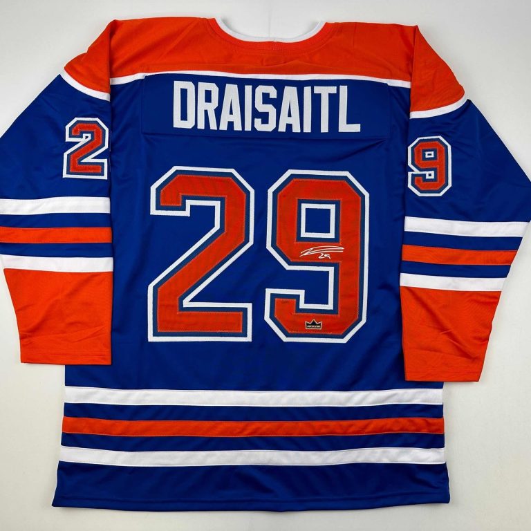 Facsimile Autographed Leon Draisaitl Edmonton Blue Auto Jersey Men's XL
