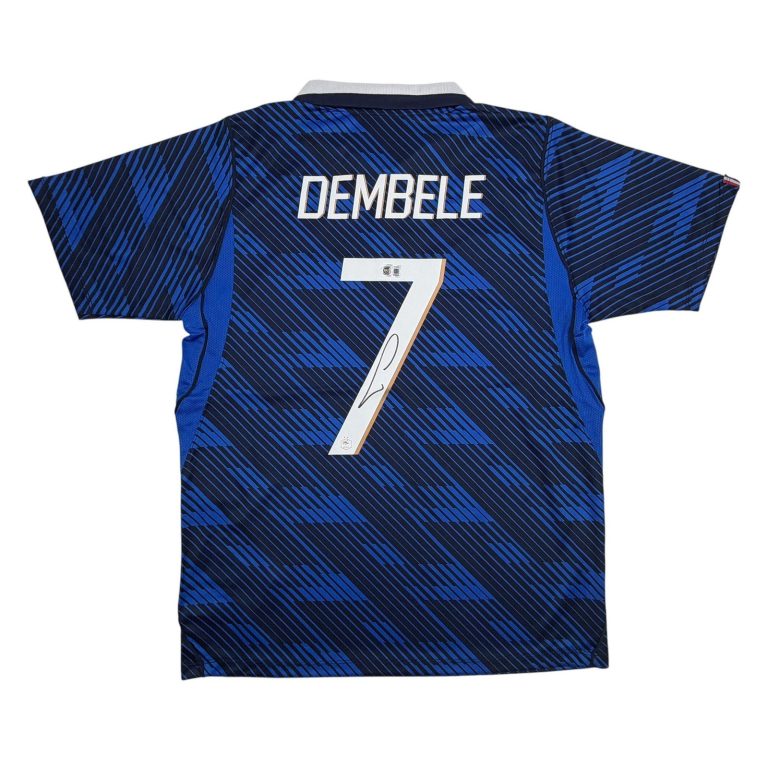 Autographed/Signed Ousmane Dembele France Blue Jersey Beckett BAS COA