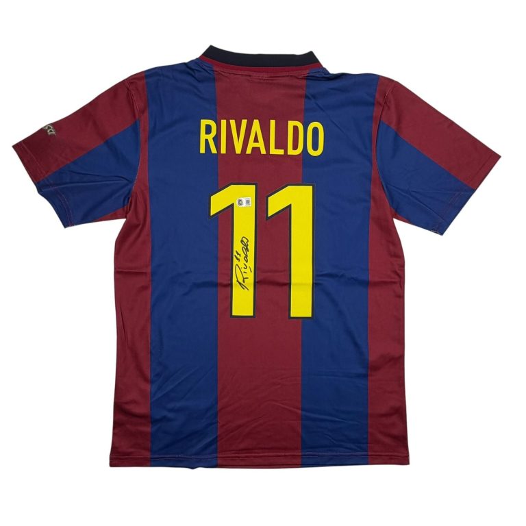Autographed/Signed Rivaldo Ferreira FC Barcelona Maroon Jersey Beckett COA