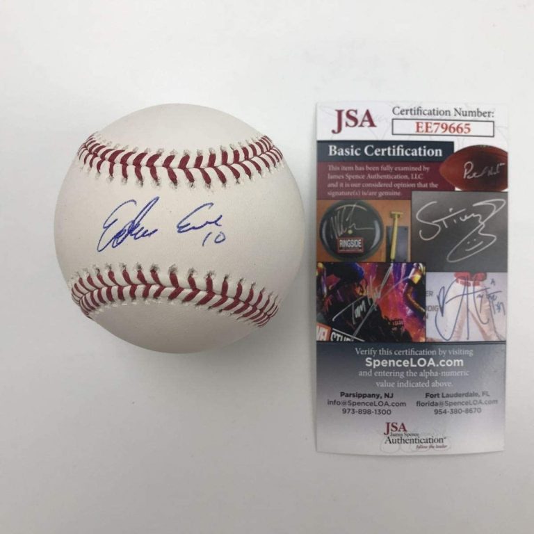 Autographed/Signed EDWIN ENCARNACION Yankees Rawlings ROML JSA COA Auto